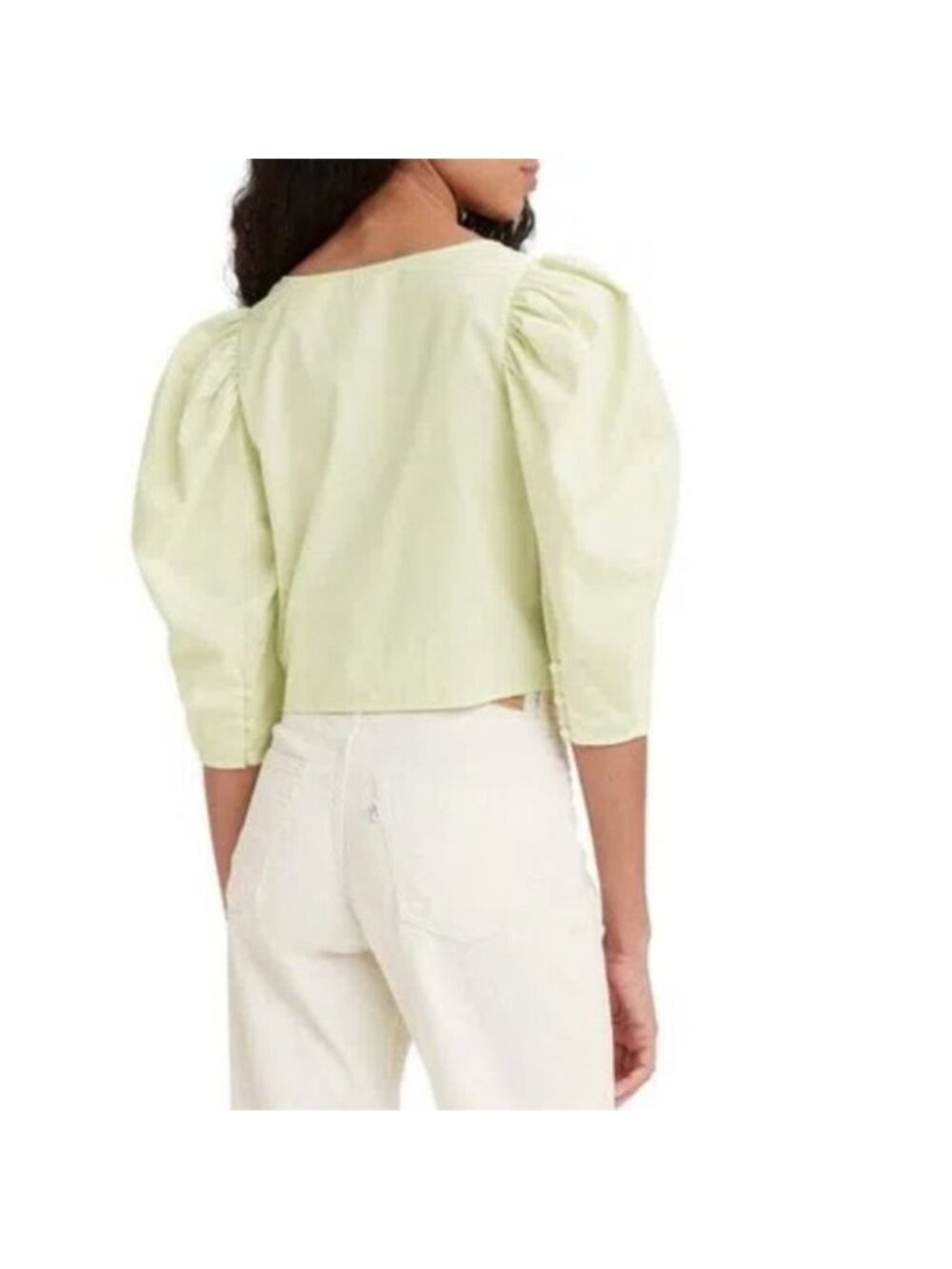 Levi's Women Lime Ellora Puff-Sleeve Crop Blouse Size XL